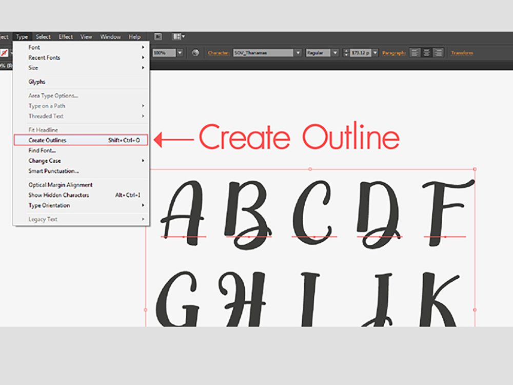 Convert toàn bộ font sang Outline trước khi in