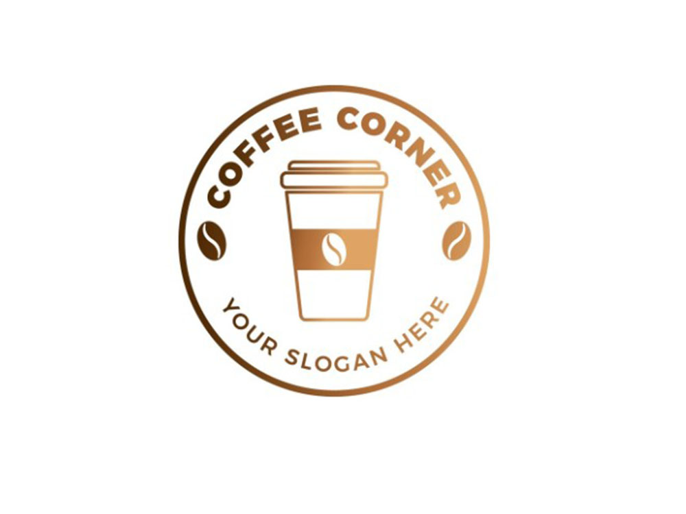 Logo cafe kết hợp giữa nâu và vàng ánh kim phù hợp với người mệnh kim