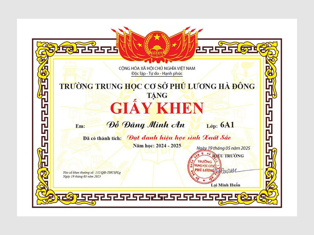 Mẫu Giấy Khen Trường Học Đẹp 