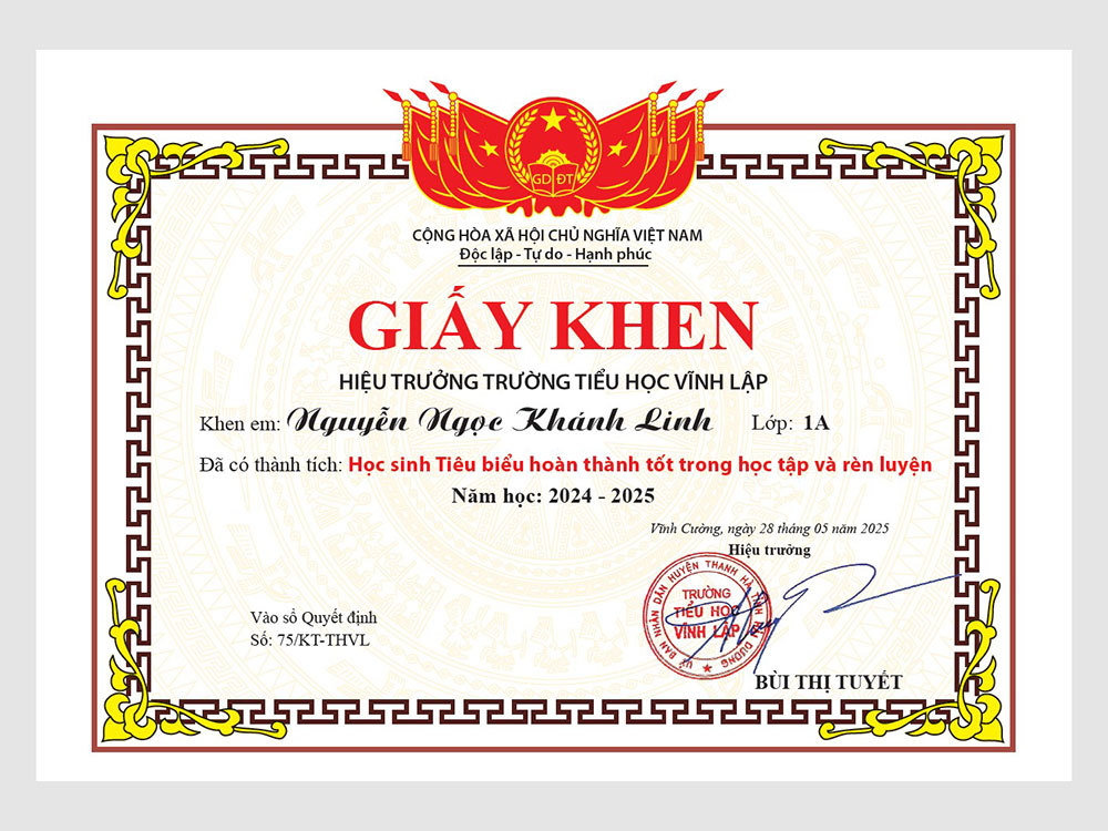 Mẫu Giấy Khen Trường Học Đẹp 