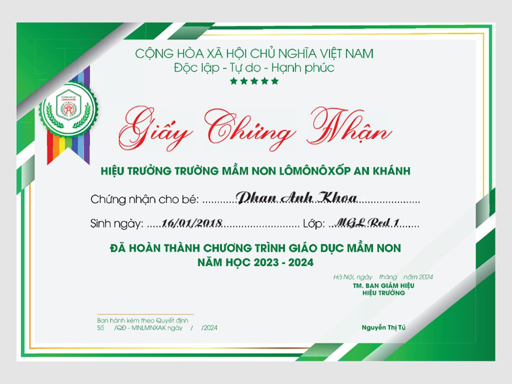 Mẫu Giấy Khen Trường Học Đẹp 