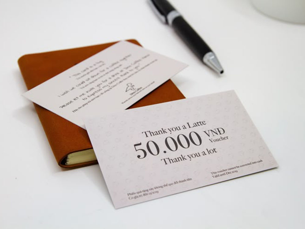 Mẫu thiệp cảm ơn tích hợp voucher giảm giá