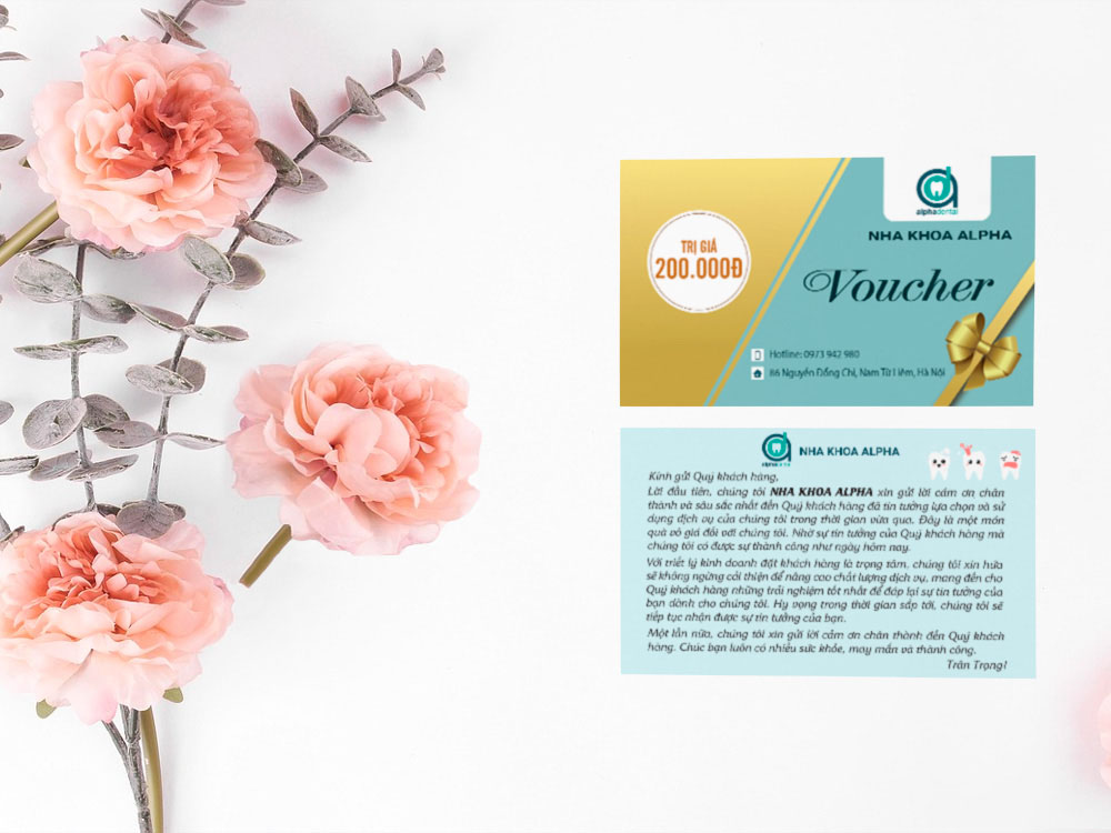 Mẫu voucher nha khoa kích thước card nhỏ gọn, tinh tế