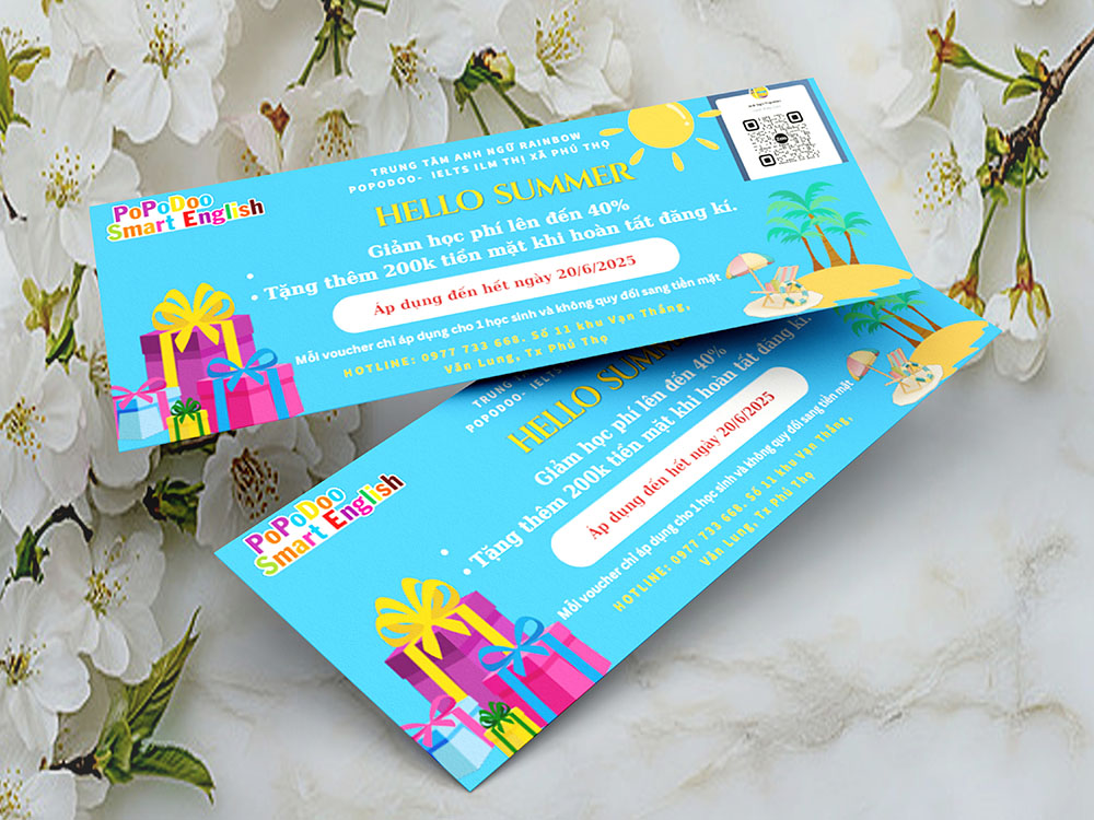 Mẫu voucher giảm giá tiêu biểu cho trung tâm Anh ngữ