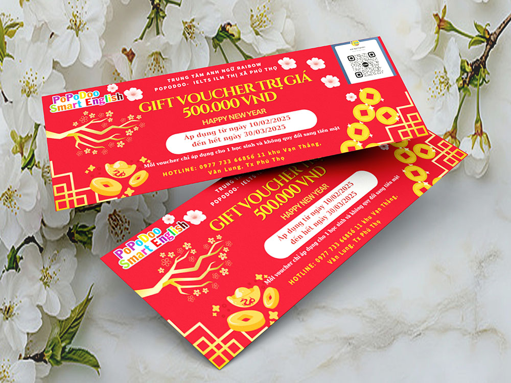 Mẫu voucher giảm giá tiêu biểu cho trung tâm Anh ngữ