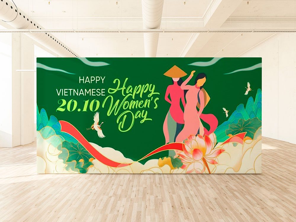 Mẫu Backdrop 20-10 Truyền Thống – Họa Tiết Hoa Sen, Áo Dài