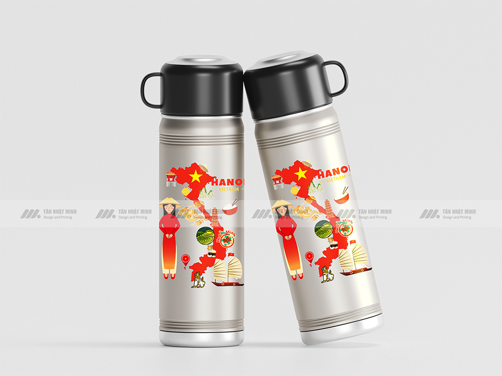 In UV DTF minh họa Việt Nam lên bình giữ nhiệt