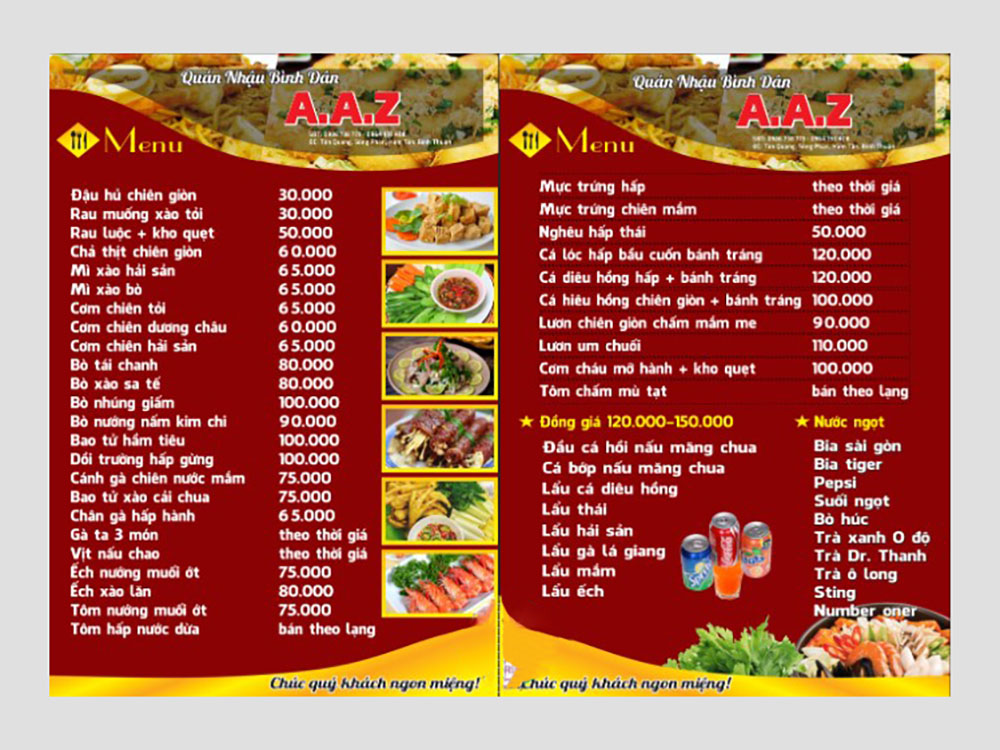 Menu Quán Nhậu Đẹp