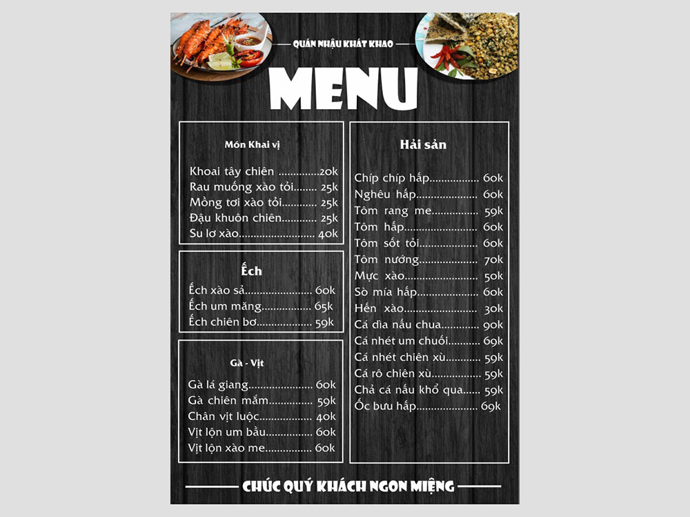 Menu Quán Nhậu Đẹp