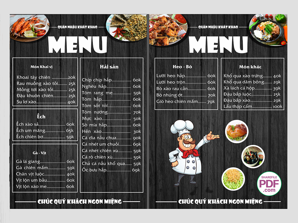 Menu Quán Nhậu Đẹp