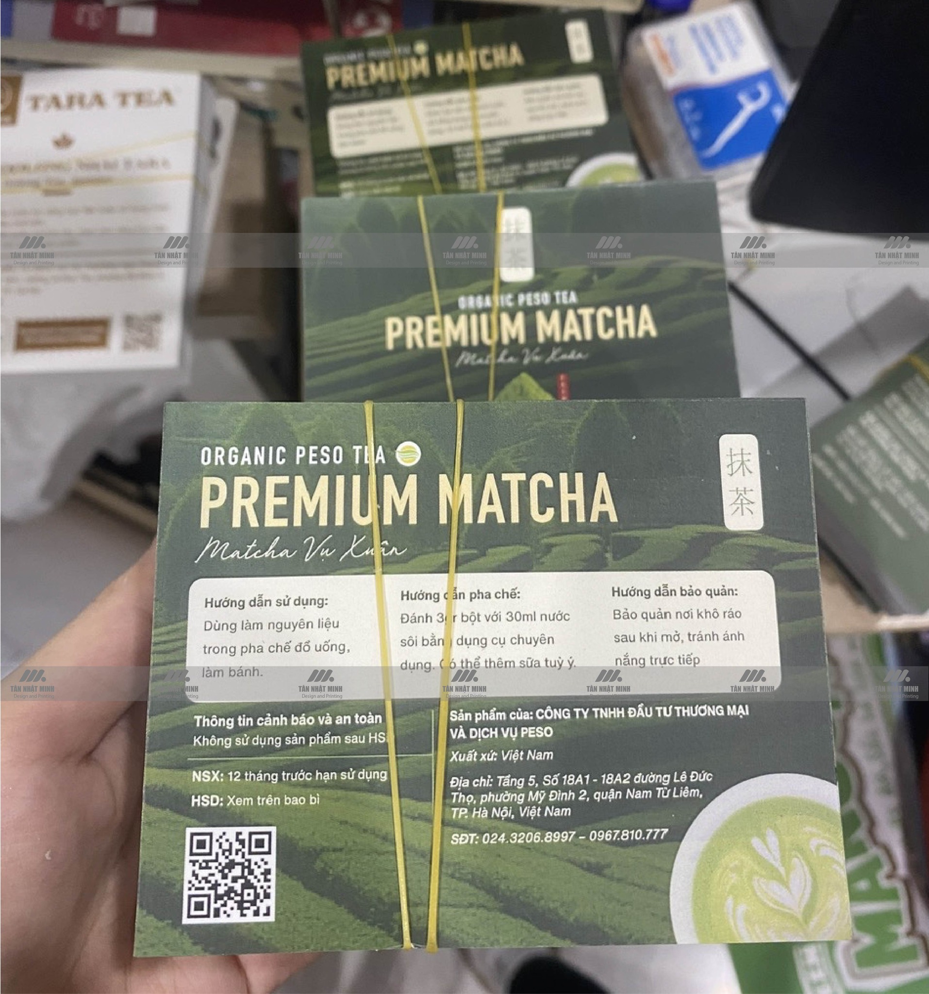 In tem bột matcha