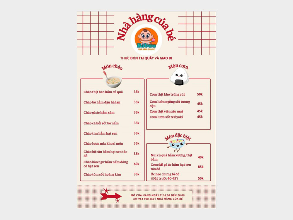 Mẫu Menu Cháo Dinh Dưỡng Đẹp