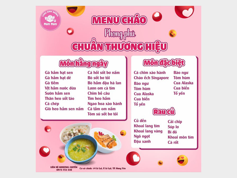 Mẫu Menu Cháo Dinh Dưỡng Đẹp