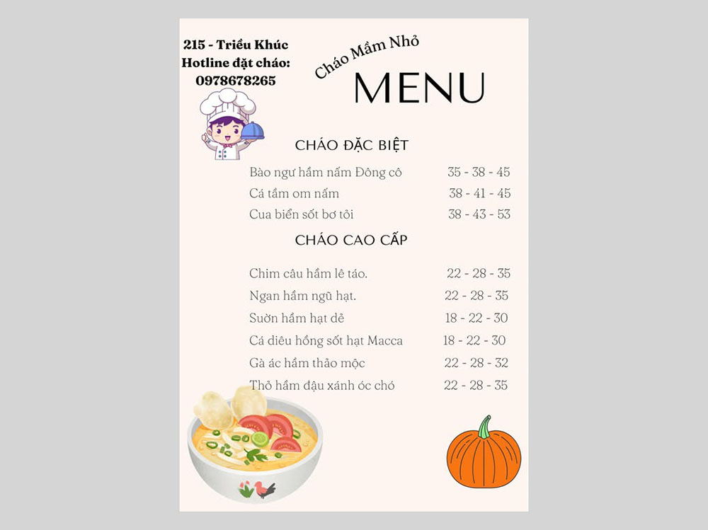 Xưởng In Menu Cháo Dinh Dưỡng Chuyên Nghiệp Tại Hà Nội