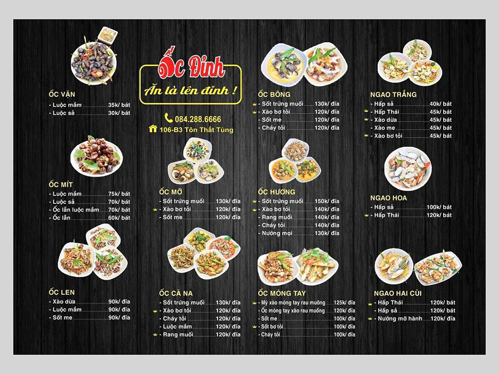 In Menu Quán Ốc Đẹp Tại Tân Nhật Minh Có Gì Khác Biệt?