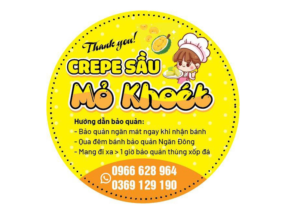Mẫu Tem Dán Bao Bì Bánh Crepe Sầu Đẹp