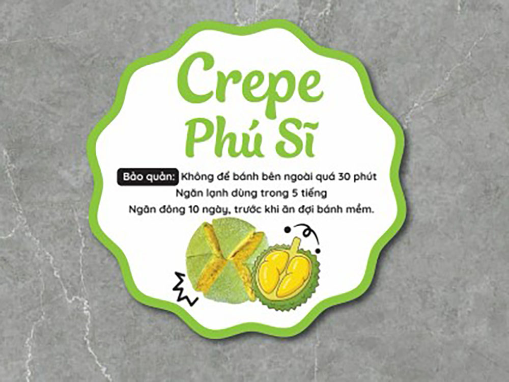Mẫu Tem Dán Bao Bì Bánh Crepe Sầu Đẹp